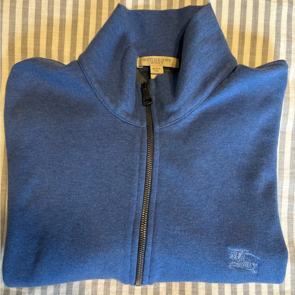 Burberry Blue Zip Up Sweater